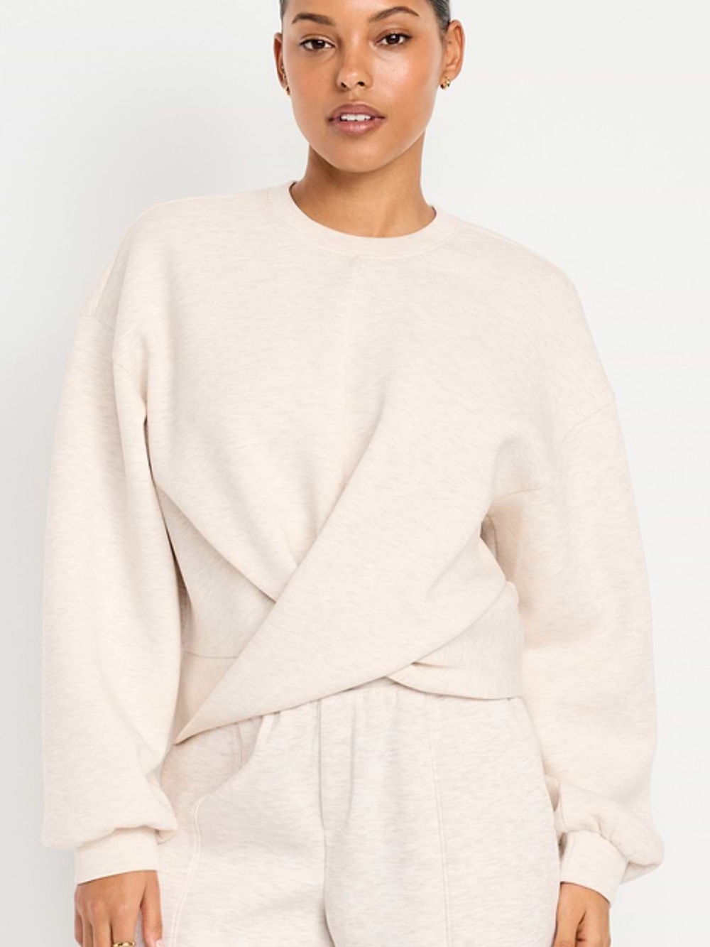 Old Navy Bounce Fleece Twist Front Sweatshirt in oatmeal heather new with tag XL - Picture 3 of 10